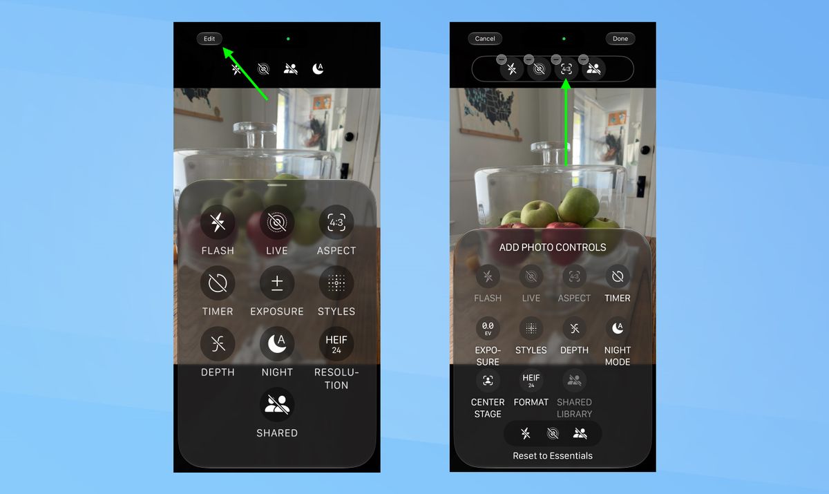 iOS 27 - Pin camera controls to the top of the Camera screen.