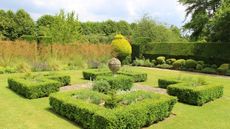 landscaped knot garden with geometric clipped buxus hedging