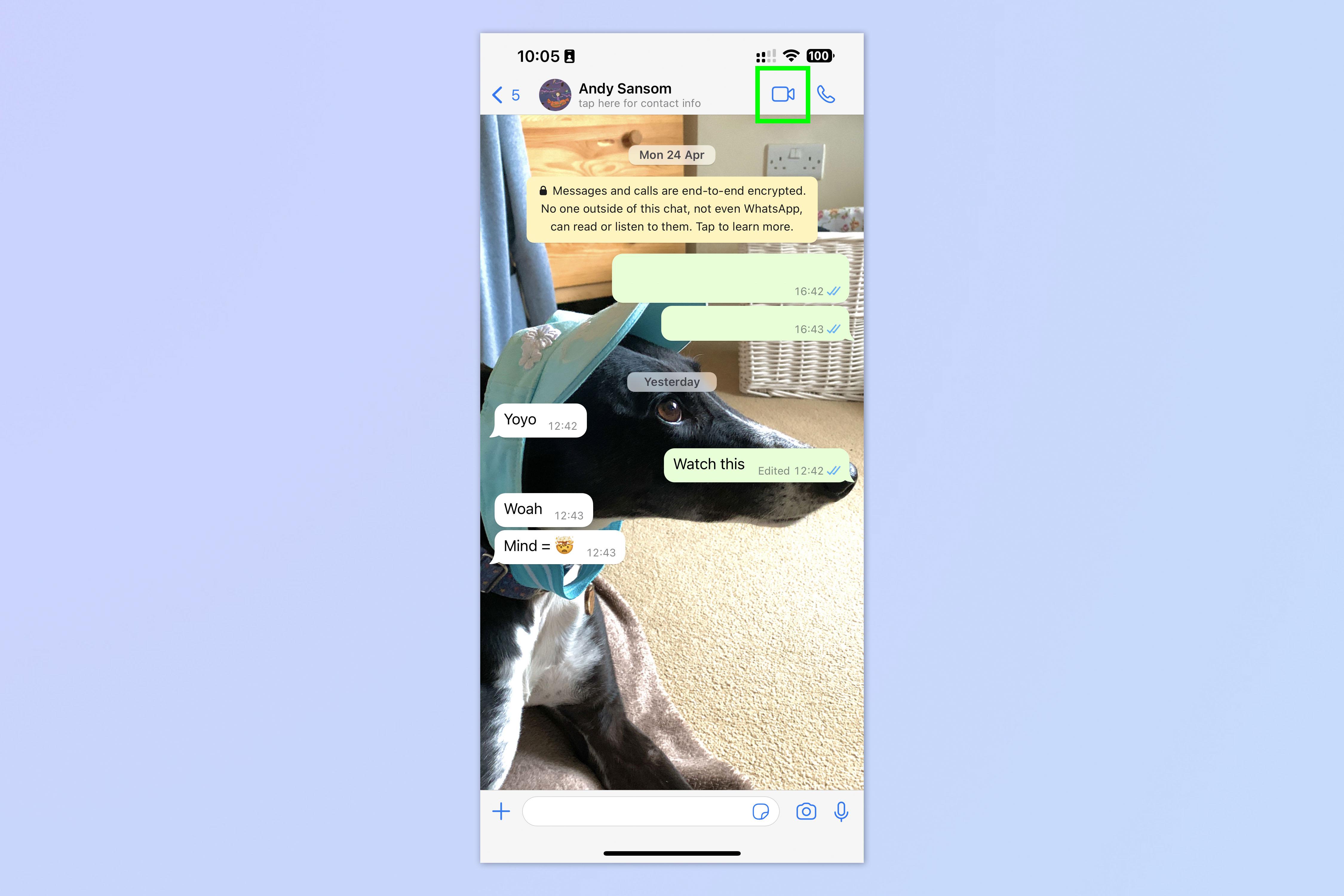 Screenshot showing how to make a video call on WhatsApp