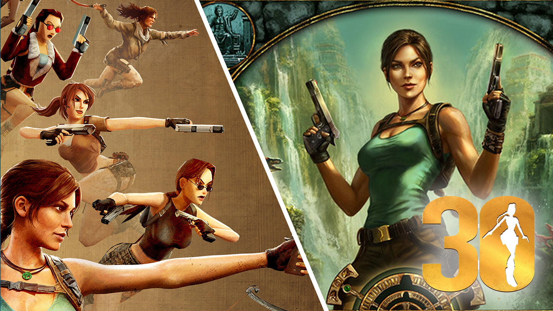 Tomb Raider 30th anniversary artwork showing Lara Croft through the ages