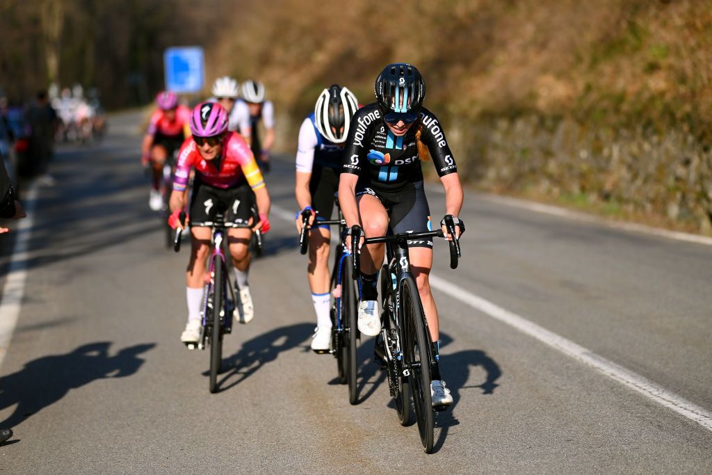 CITTIGLIO ITALY MARCH 20 Liane Lippert of Germany and Team DSM competes in the breakaway during the 46th Trofeo Alfredo BindaComune di Cittiglio 2021 Womens Elite a 1418km one day race from Cocquio Trevisago to Cittiglio TrBinda UCIWWT on March 20 2022 in Cittiglio Italy Photo by Tim de WaeleGetty Images