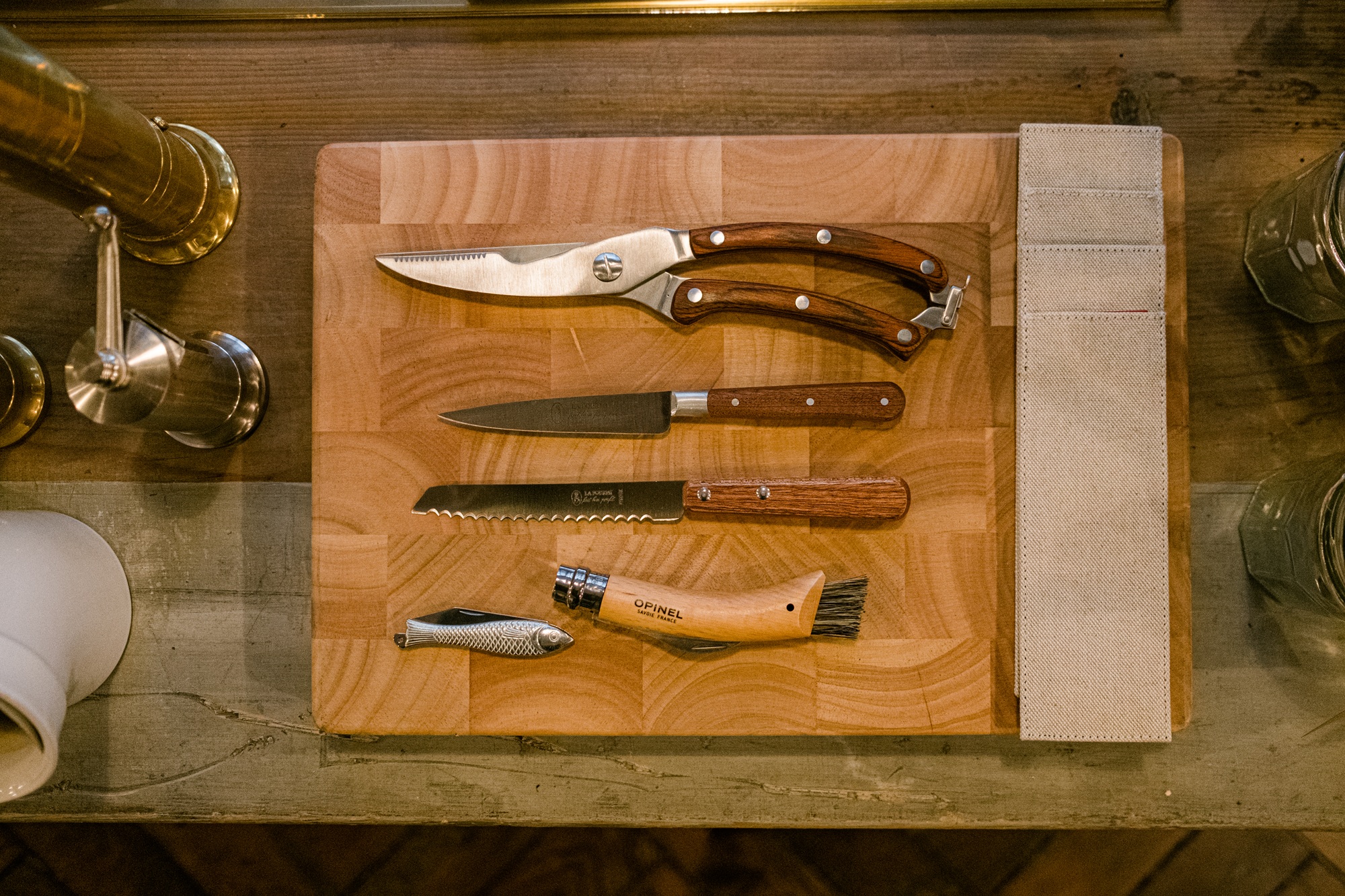 knives on a cutting board at Landline Paris