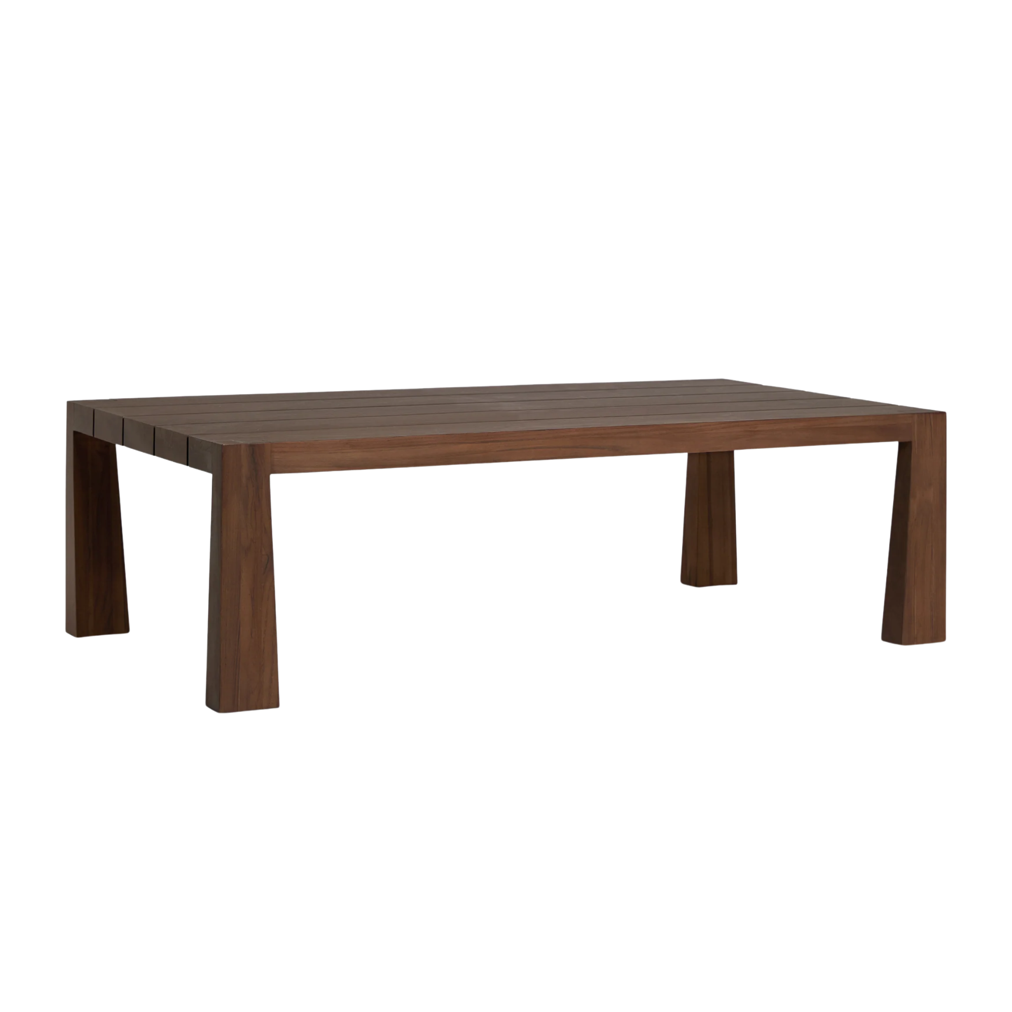 a dark wood outdoor coffee table