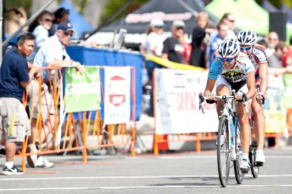 Carmen Small (Colavita-Baci) leads Meredith Miller (TIBCO) in the chase.
