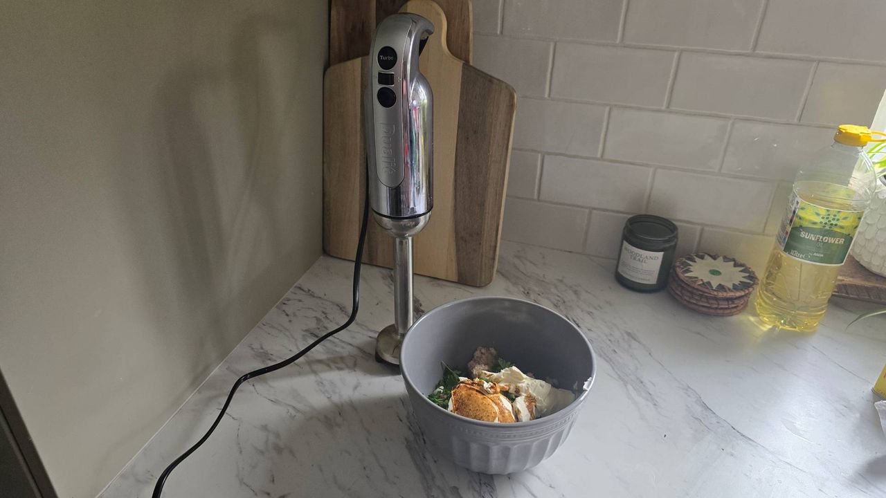 Dualit hand blender with mackerel pate mix