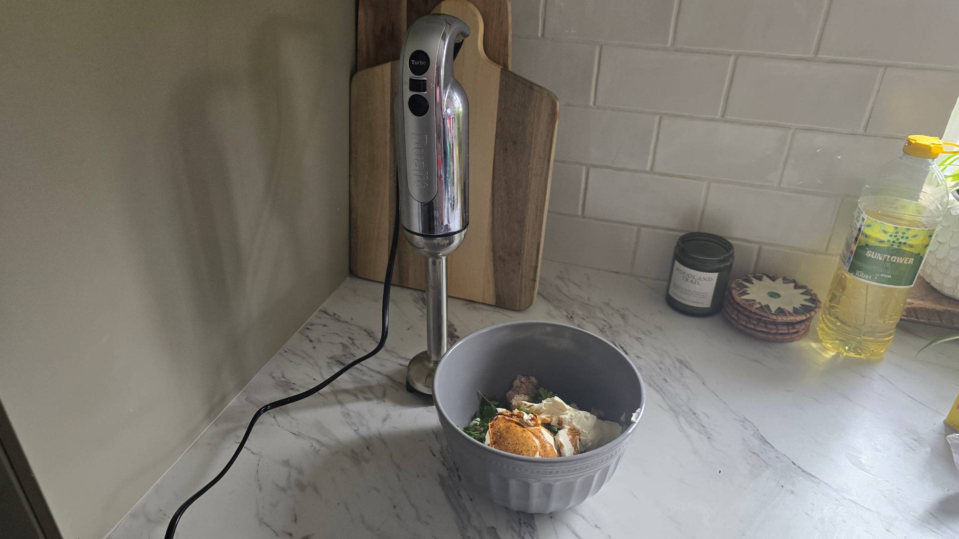 Dualit hand blender with mackerel pate mix
