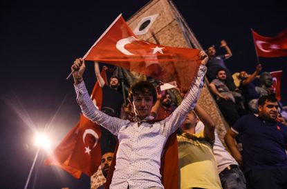 Pro-Erdogan supporters gather at Taksim square in Istanbul