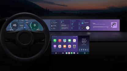 A car dashboard showing the next generation Apple CarPlay