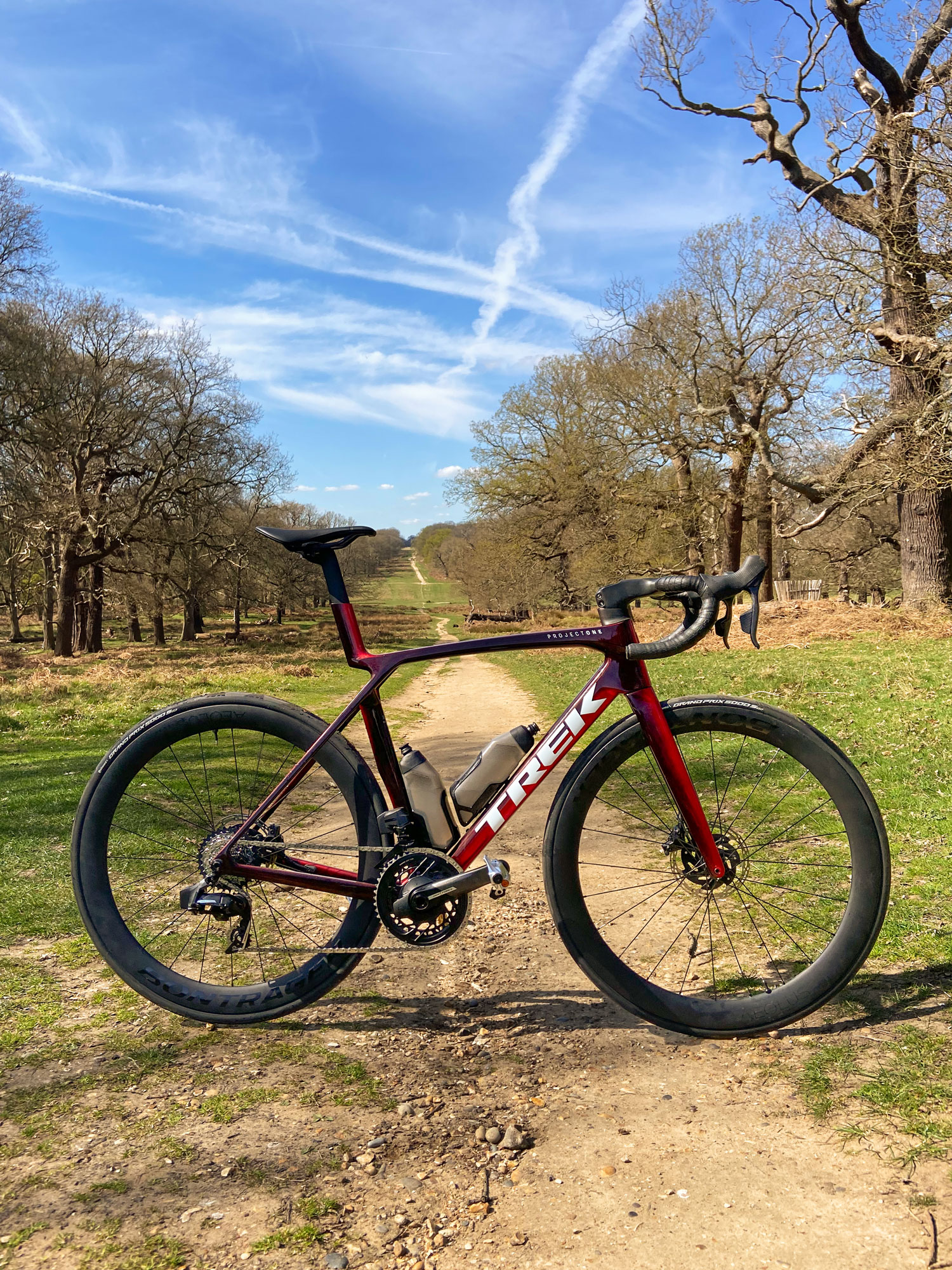 The Trek Madone Gen 8 SLR 7 shot side-on on a gravel path in West London