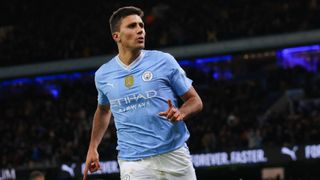  Rodri of Manchester City celebrates after scoring during a Premier League match
