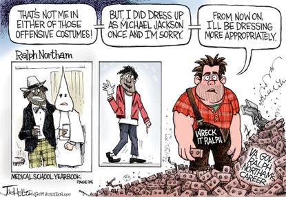 Political Cartoon U.S. Ralph Northam racist costumes