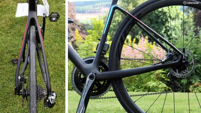 Note how the non-driveside seat stay is bowed out to allow tool access to the disc brake caliper. The chain stays don't appear incredibly tall in profile but they're quite wide and very noticeably stout under power. Chainstay length is 420mm