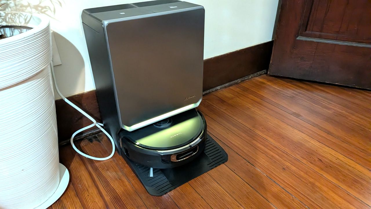 Narwal Flow 2 robot vacuum in charging dock