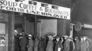 Men waiting outside a soup kitchen owned by the notorious Al Capone following the 1929 crash
