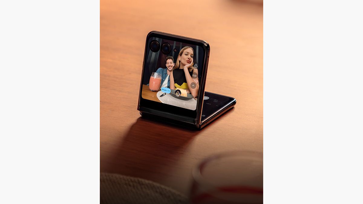 Leaked image of the Motorola Razr 2023 showing the phone in use