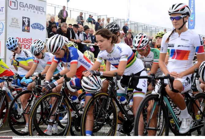 The riders on the start line at the GP de Plouay-Bretagne