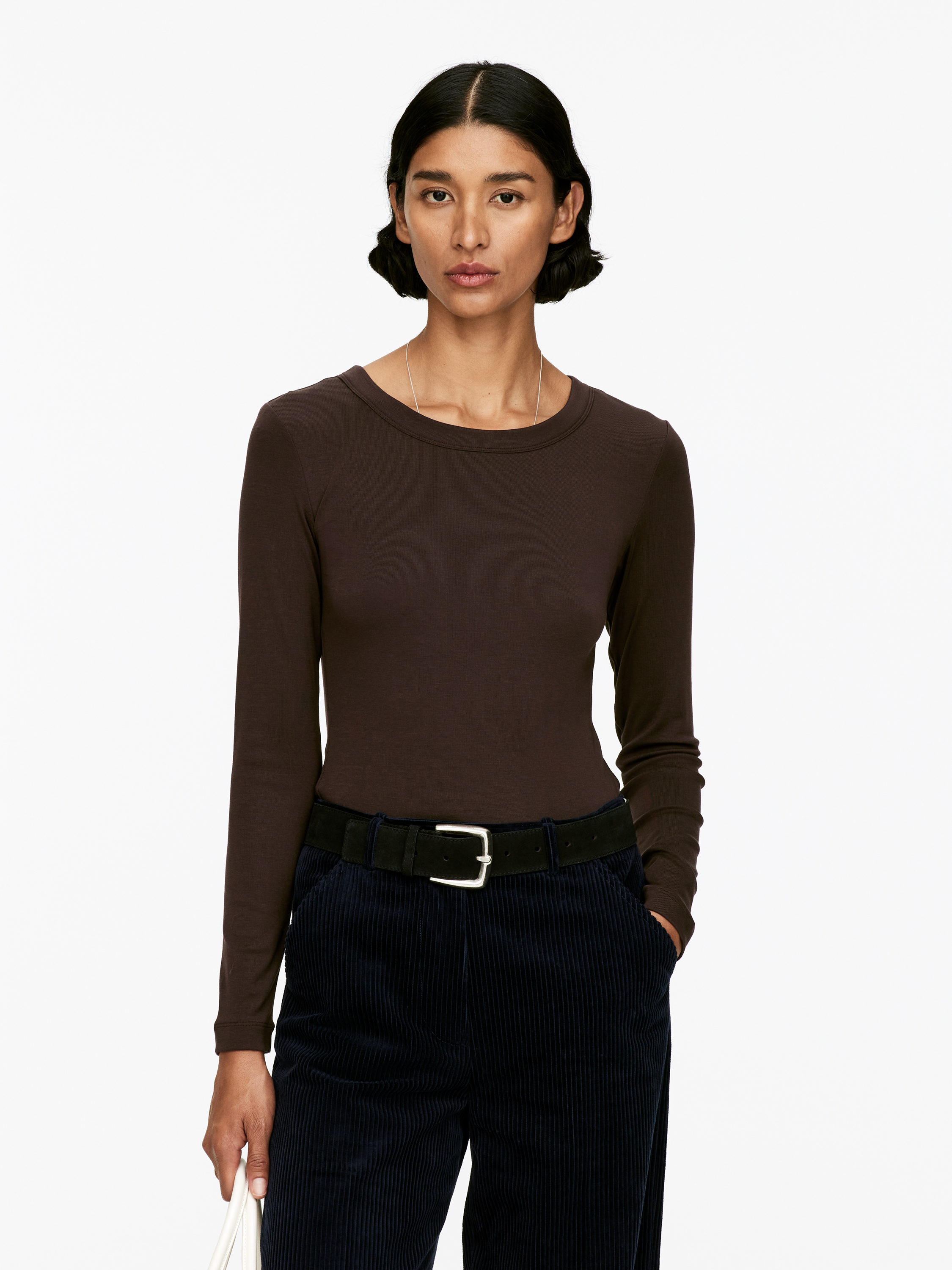 Rib Long-Sleeve Top &amp;ndash; Dark Brown &amp;ndash; Women &amp;ndash; Arket Gb