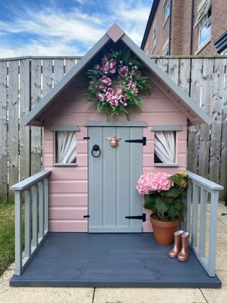 pastel green and pink shed