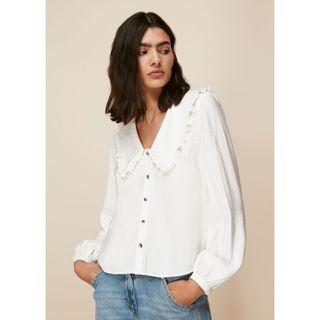 White shirt with oversized collar