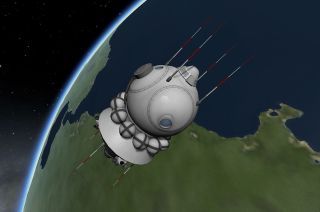 The Soviet Union's Vostok capsule as assembled in Kerbal Space Program: Making History expansion.