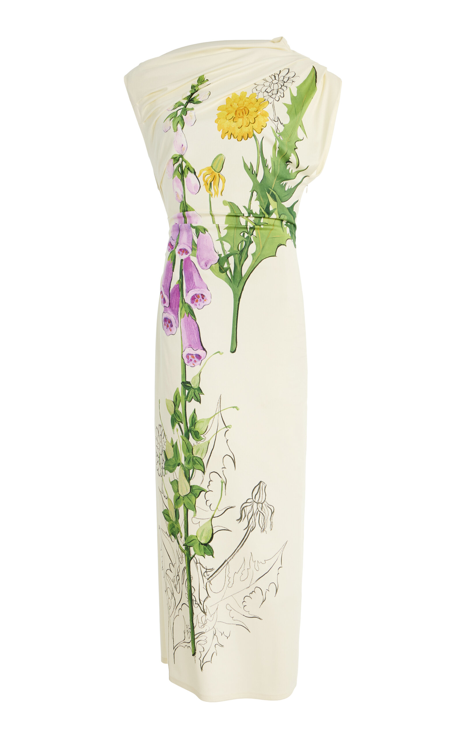 Foxglove-Printed Jersey Midi Dress
