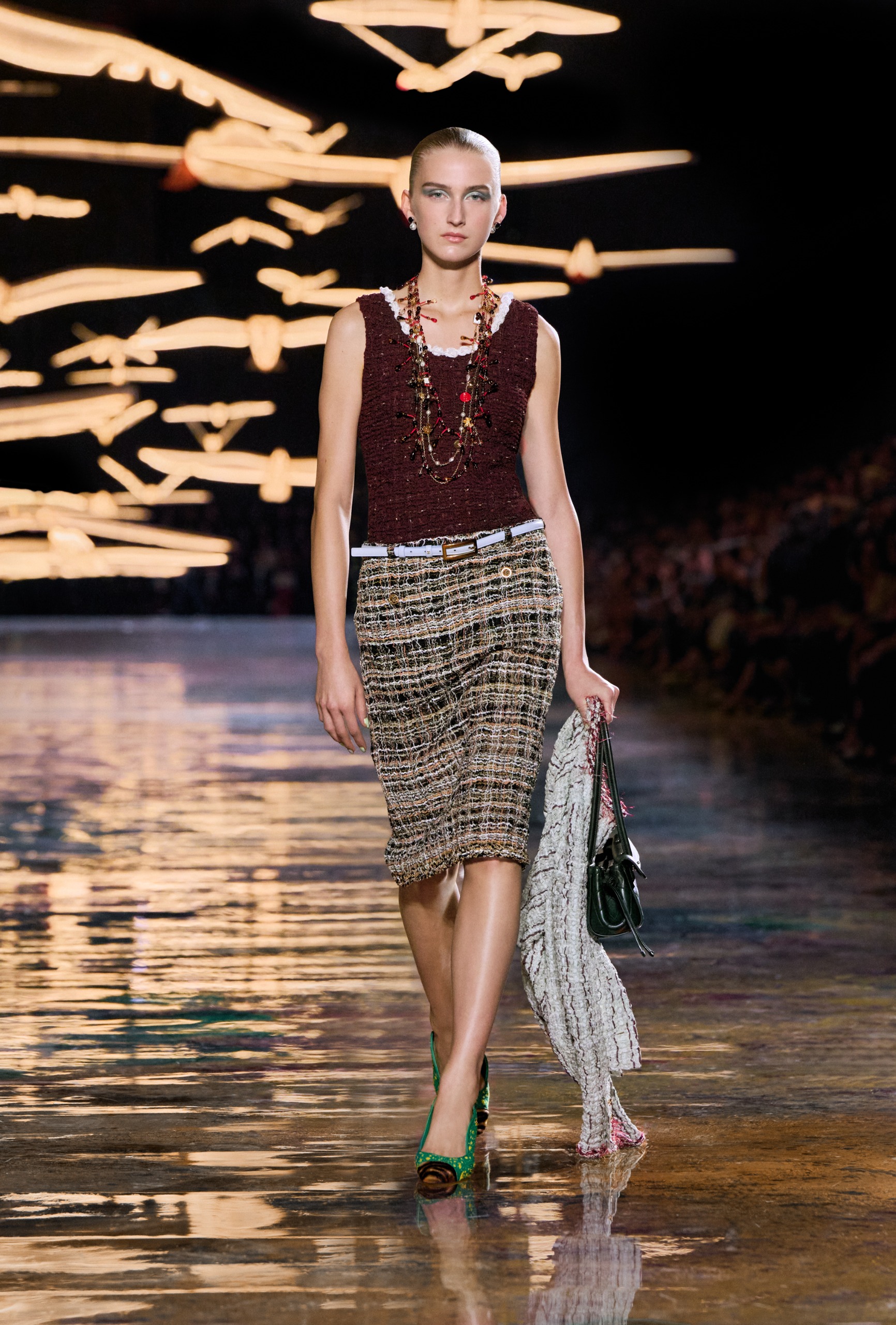 Chanel S/S 27 runway, tweed knee skirts