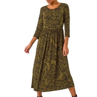 olive green paisley print dress