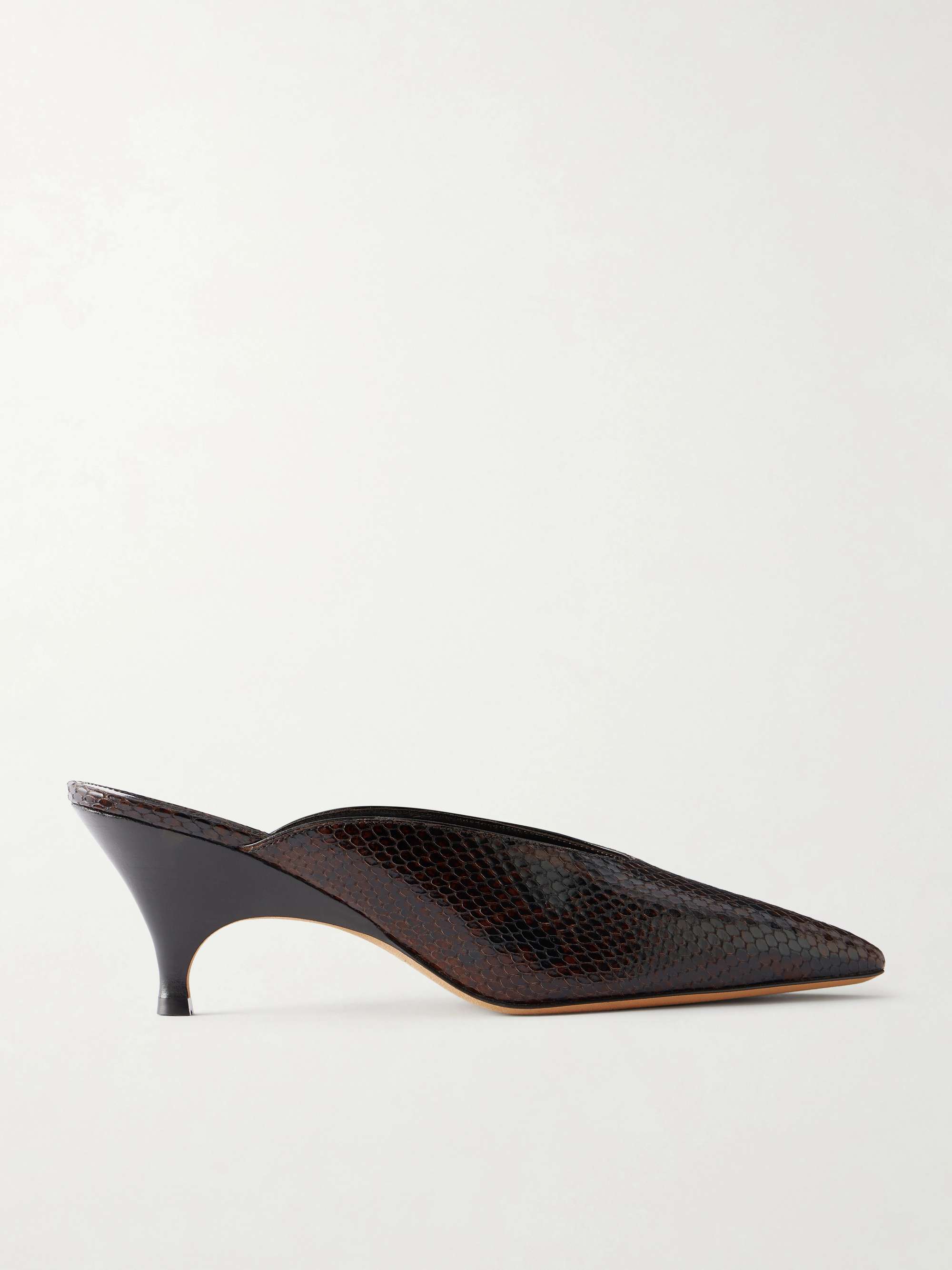 Petra 70 Snake-Effect Leather Mules