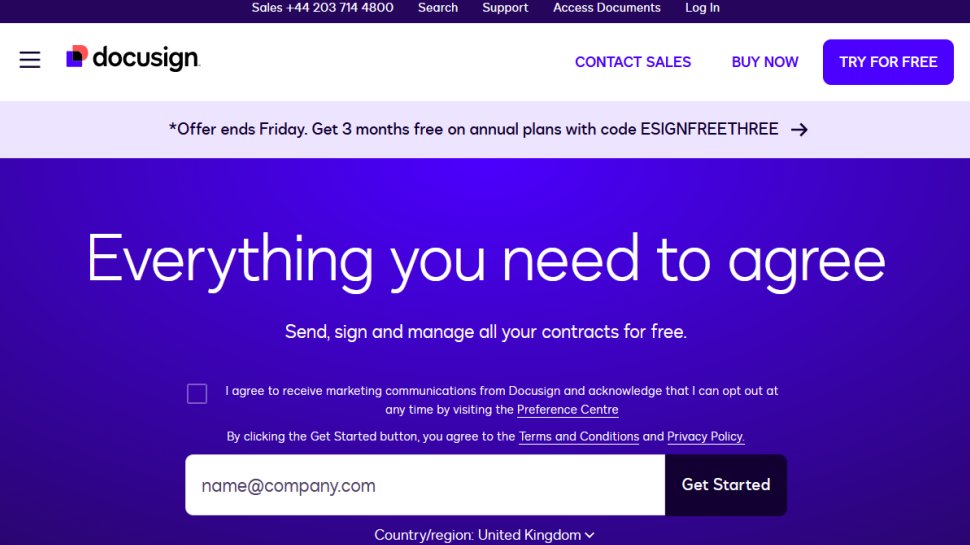 DocuSign website screenshot (February 2026).