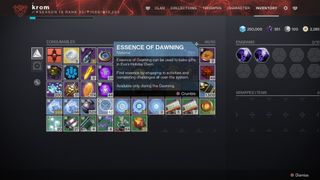 Destiny 2 ingredients - Dawning Essence in the inventory