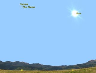 Venus will be visible just above the Moon during daylight hours on March 26, 2012..
