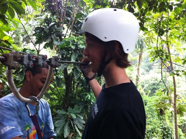Sam Schultz gets ready to do the zip line.