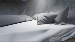 Octane Render 2023.1 review; a render of a grey and white bend and pillow