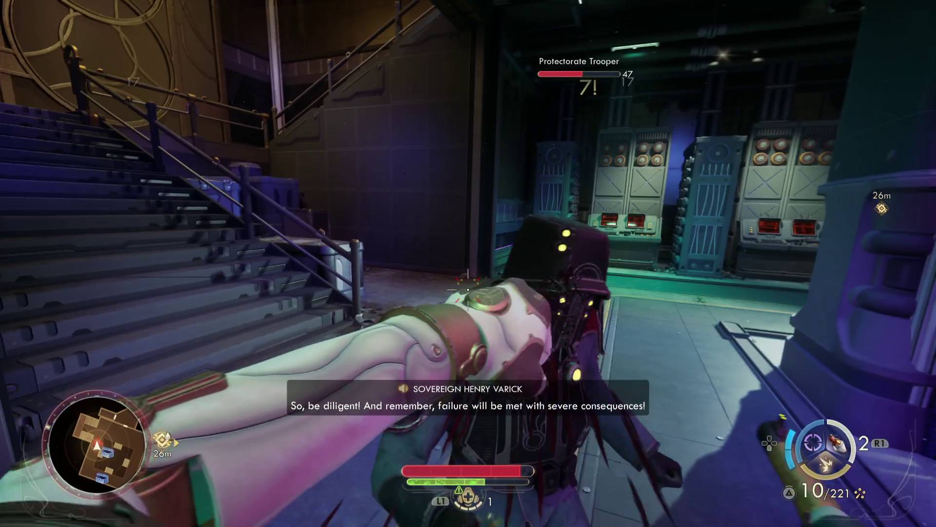 The Outer Worlds 2 player character punching protectorate soldier in the head