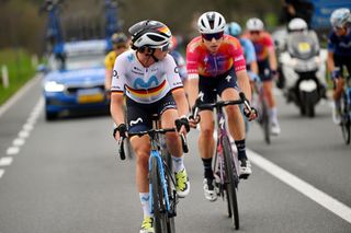WAREGEM BELGIUM MARCH 29 Liane Lippert of Germany and Movistar Team competes in the chase group during the 11th Dwars door Vlaanderen 2023 Womens Elite a 1149km ine day race from Waregem to Waregem DDV23 on March 29 2023 in Waregem Belgium Photo by Luc ClaessenGetty Images