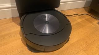The iRobot Roomba Combo j7+ docking, and making a lot of noise while doing so