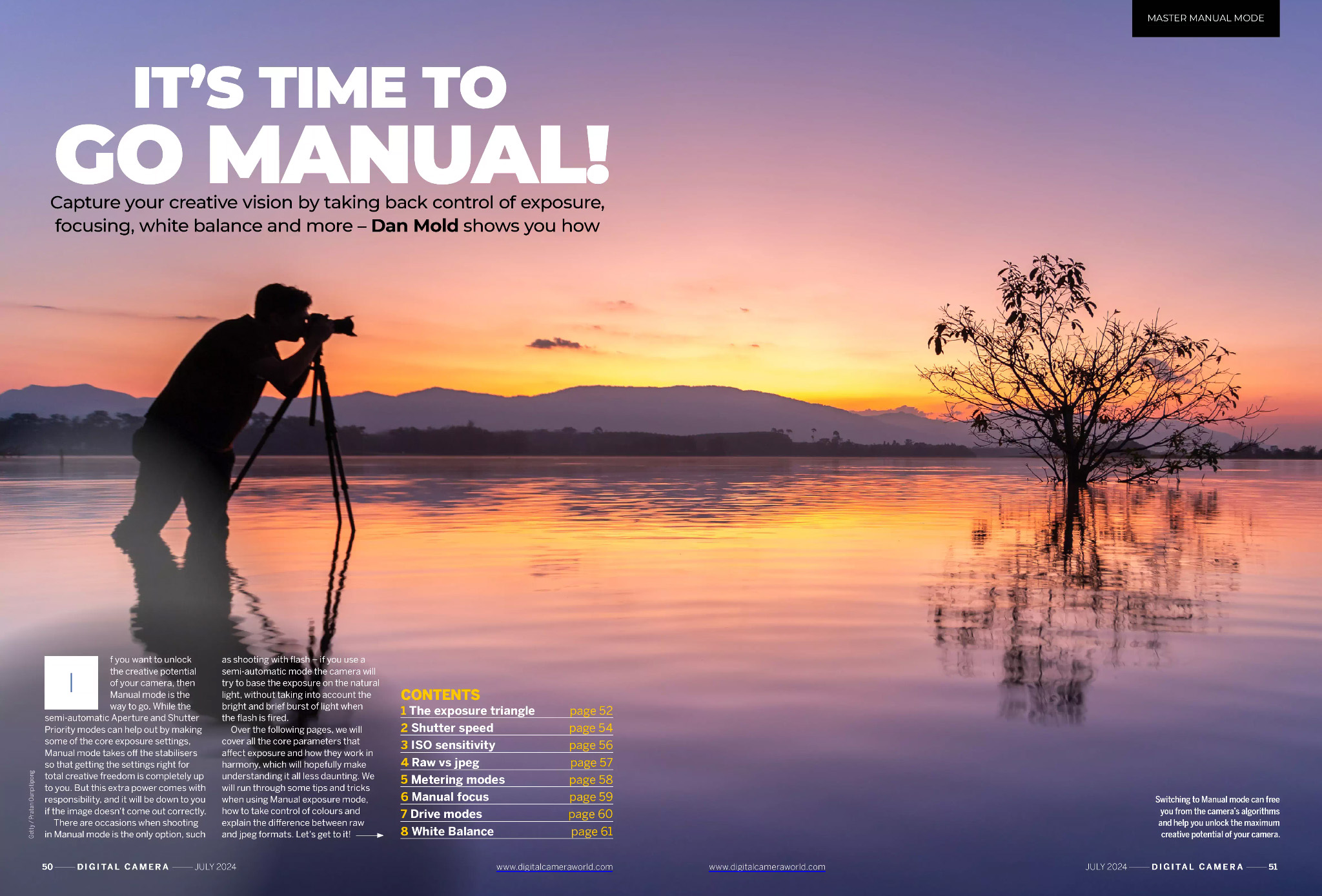 Opening two pages of the Manual mode cover feature in the July 2024 issue of Digital Camera magazine