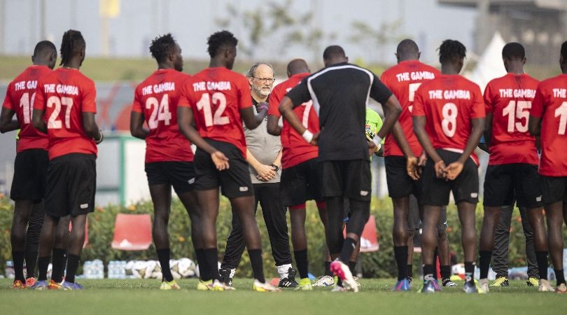 Gambia players train at AFCON 2021 in January 2022.