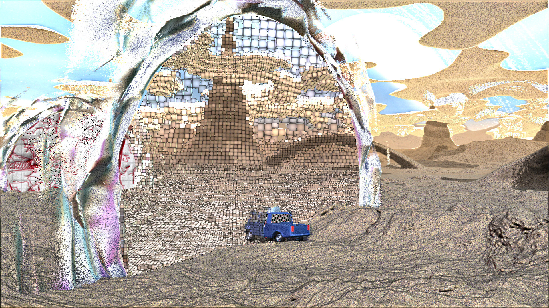 Cars on Mars game showing voxel portal effects