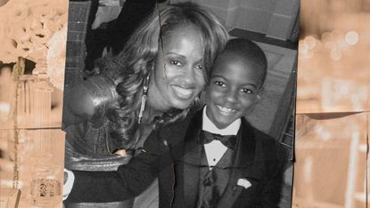 Kai McGee and son dressed in evening wear.