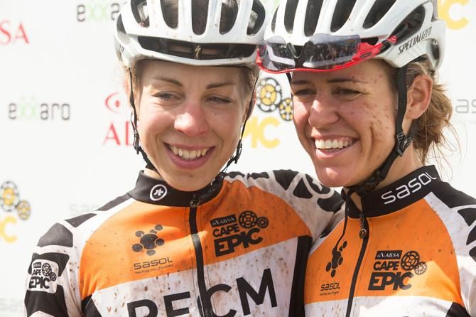 Ariane Kleinhans (right) and Annika Langvad of Team RECM2 after the final stage