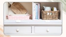 Kitchen dresser with drawers and cubby holes with baskets for organisation