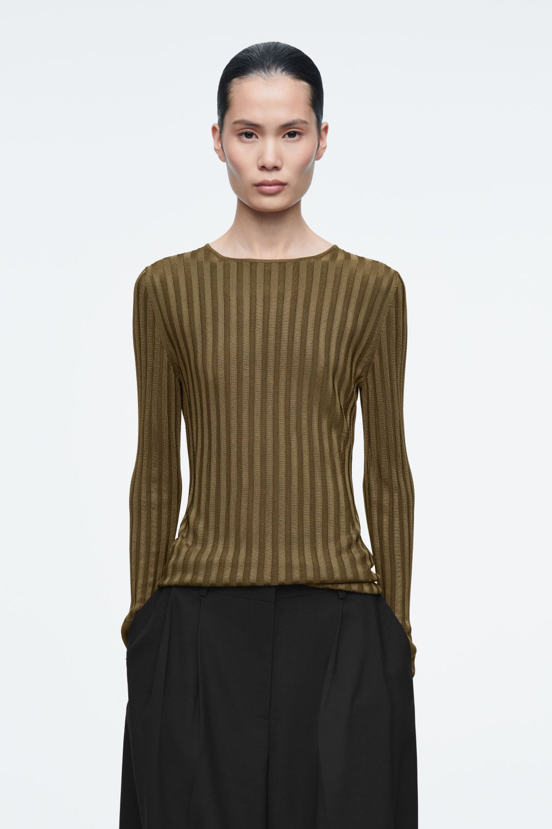 Rib-Knit Long-Sleeved Top