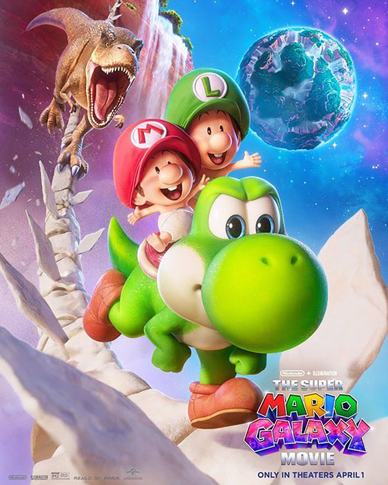 Baby Mario and Baby Luigi riding on Yoshi's back