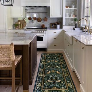 White shaker kitchen with runner rug