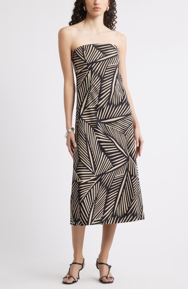 Strapless Linen Blend Midi Dress