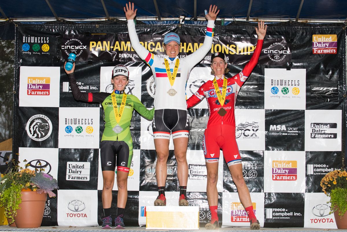 The women's podium of the Pan Am Continental Cyclo-cross Championships