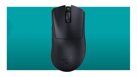 Razer DeathAdder V3 Pro gaming mouse on a blue background