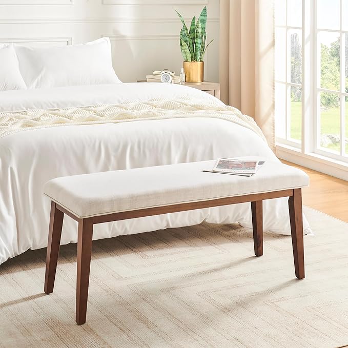 kinmars, Kinmars Upholstered Bench for Bedroom End of Bed,42.5-Inch Entryway Bench for Living Room,dining Bench With Padded Seat and Solid Wood Leg for Kitchen Bedroom,indoor and Hallway (bench, Beige)