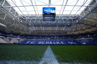 General view inside the stadium prior to the Bundesliga match between FC Schalke 04 and Borussia Dortmund at Veltins-Arena on March 11, 2023 in Gelsenkirchen, Germany.